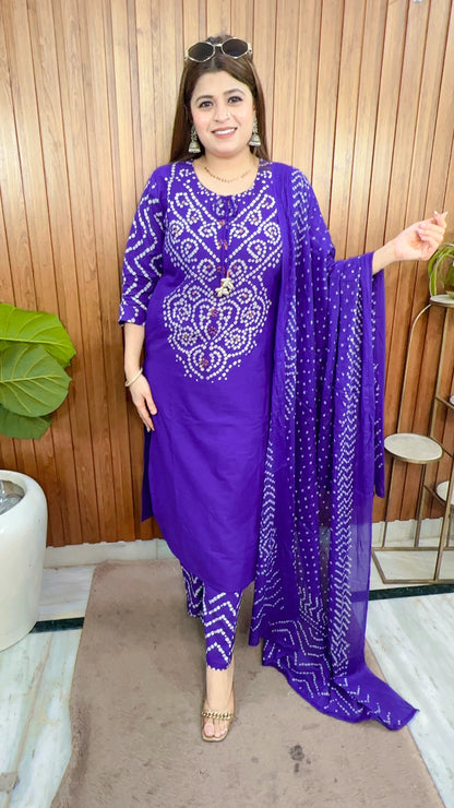 Vrinda Bandhej Cotton Suit Set