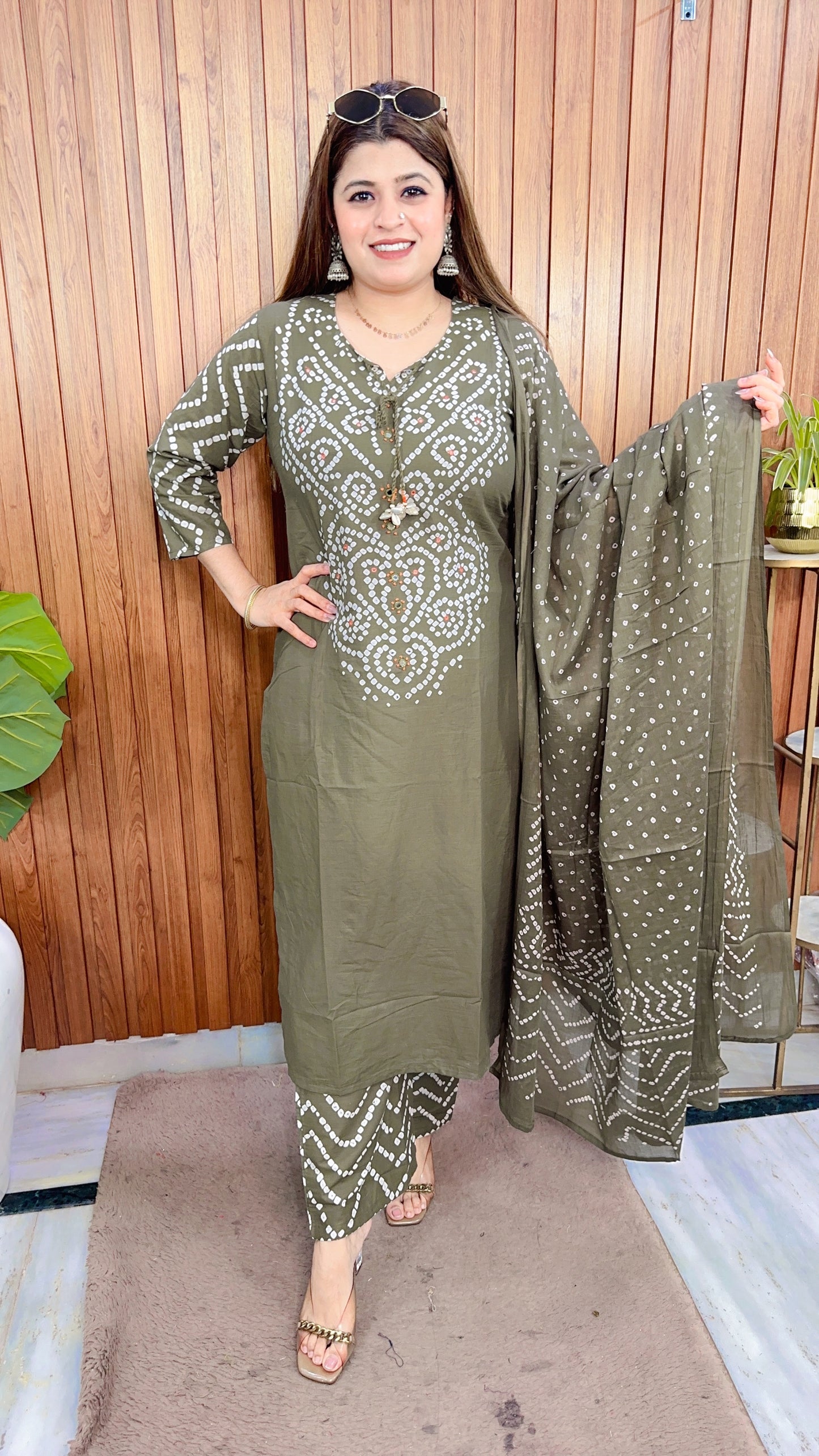 Vrinda Bandhej Cotton Suit Set