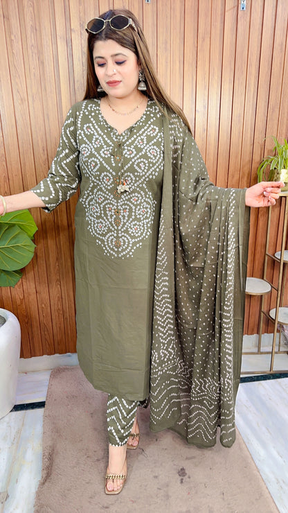 Vrinda Bandhej Cotton Suit Set