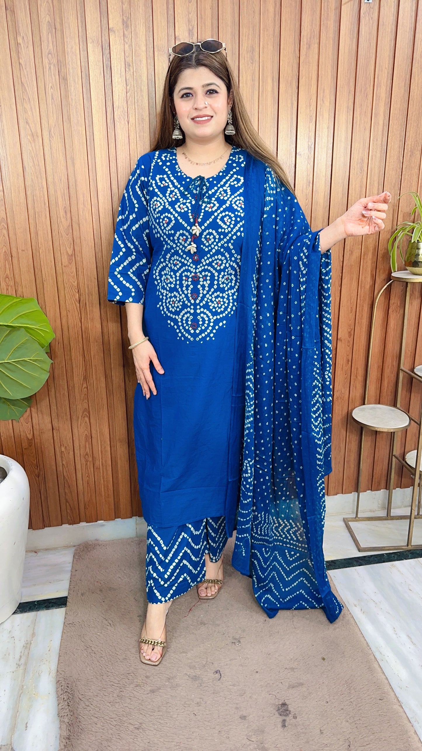 Vrinda Bandhej Cotton Suit Set