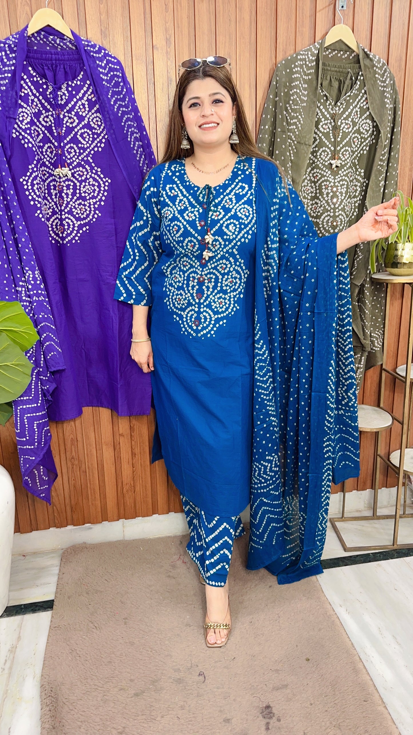 Vrinda Bandhej Cotton Suit Set