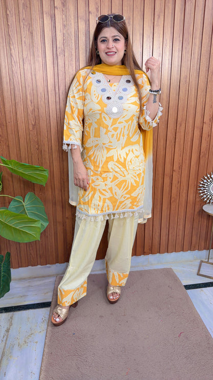 Adhira V Neck Mirror Farshi Three Piece Suit