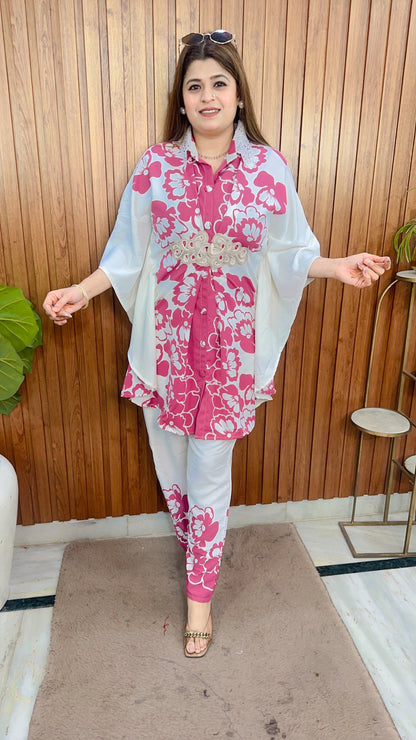 Flower Crepe Kaftan Coord Set