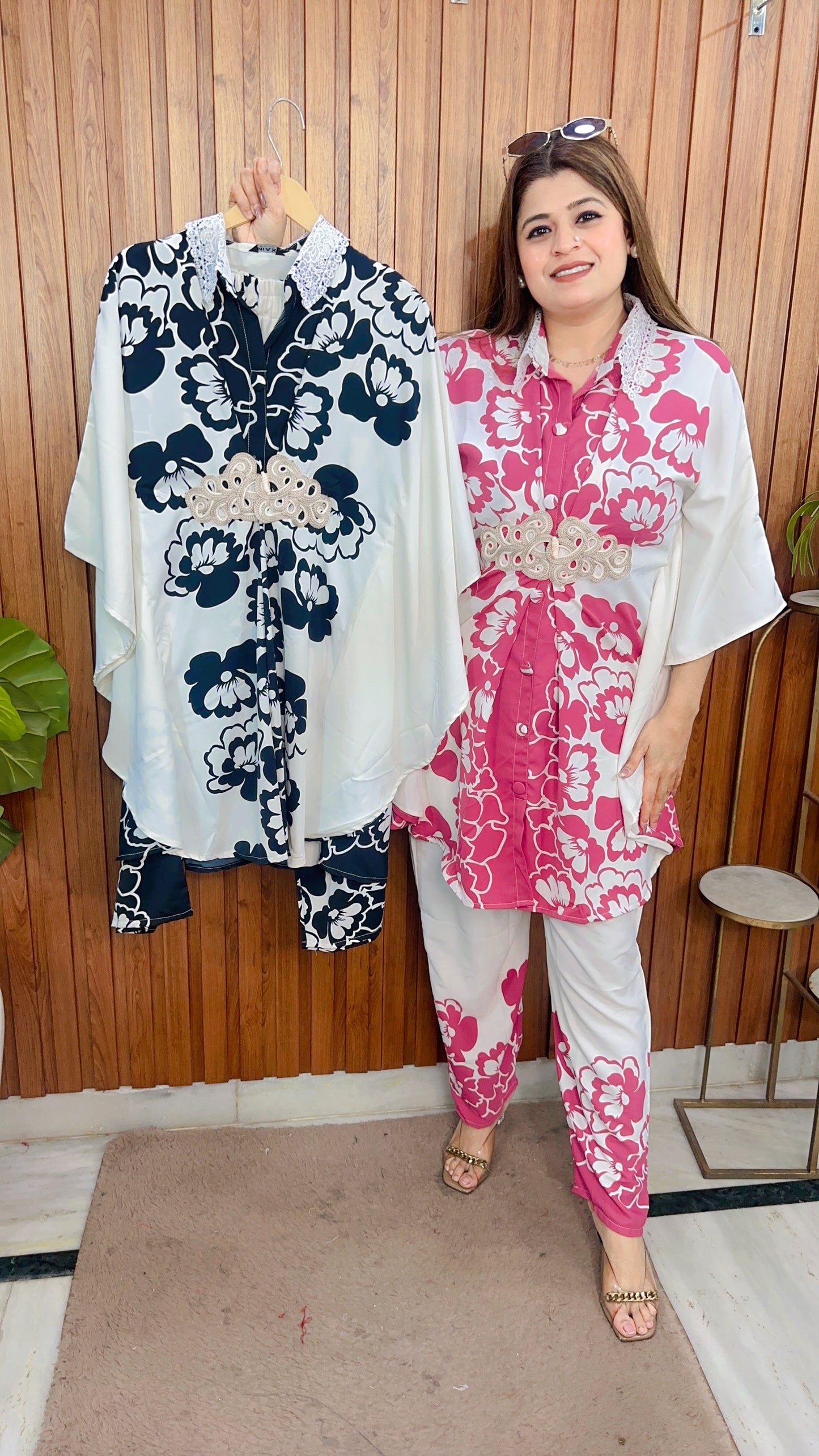 Flower Crepe Kaftan Coord Set