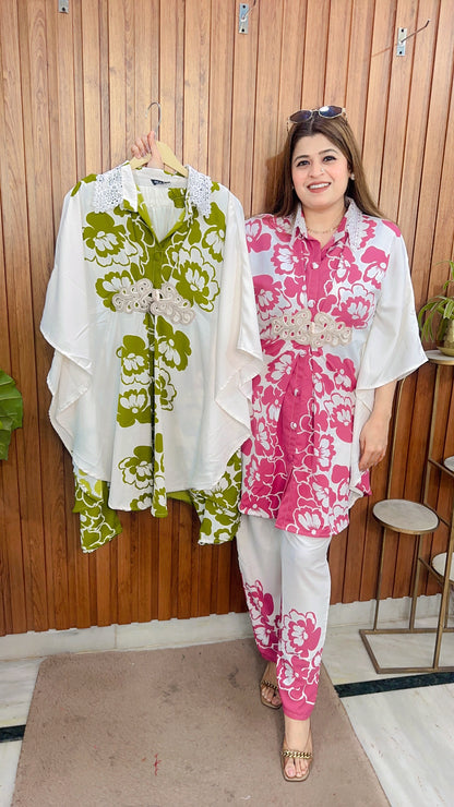 Flower Crepe Kaftan Coord Set