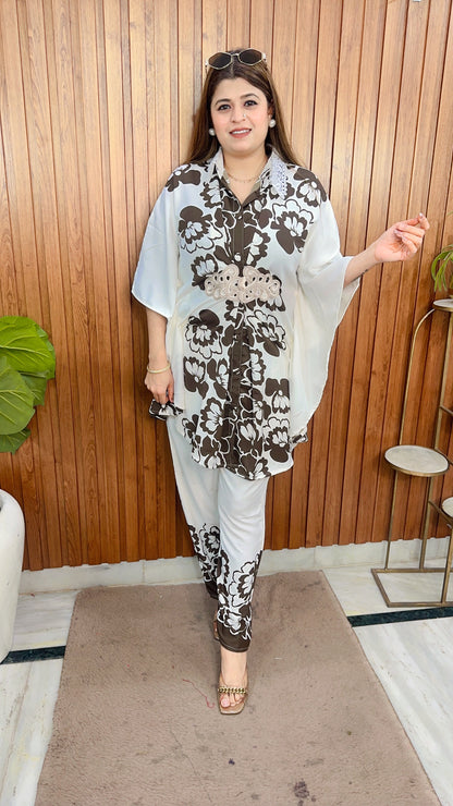 Flower Crepe Kaftan Coord Set