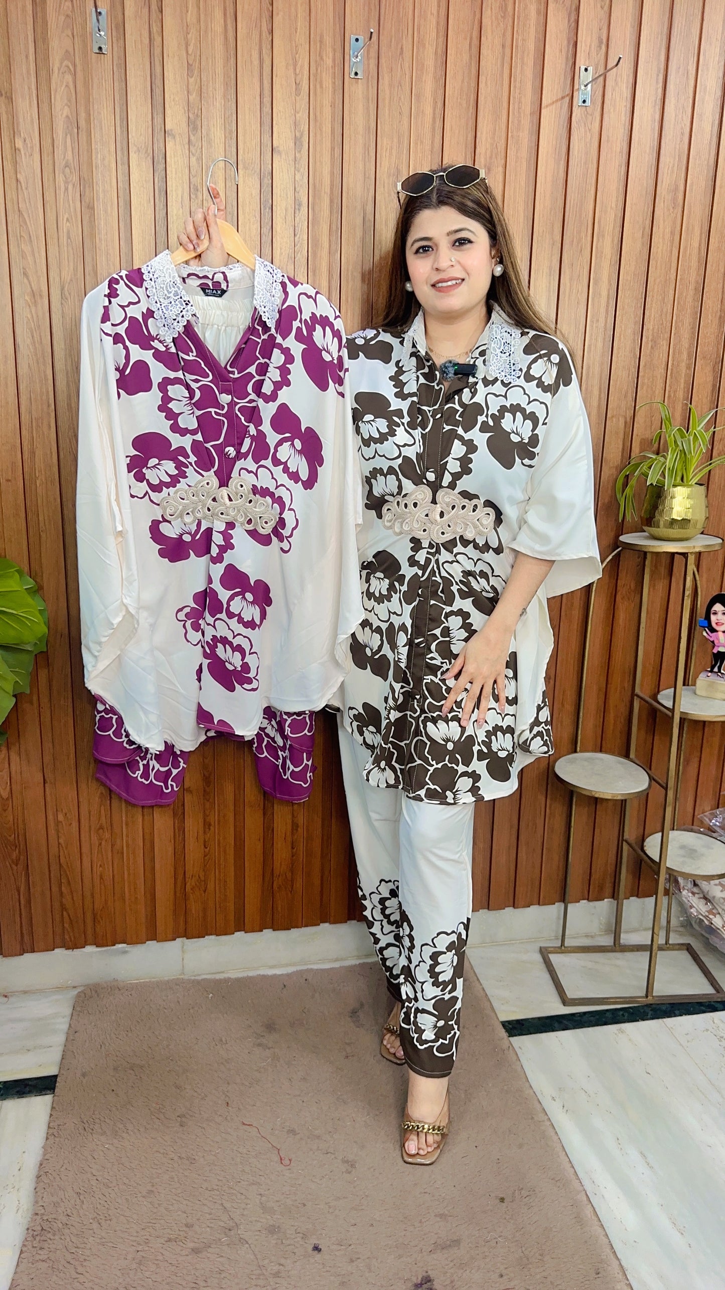 Flower Crepe Kaftan Coord Set