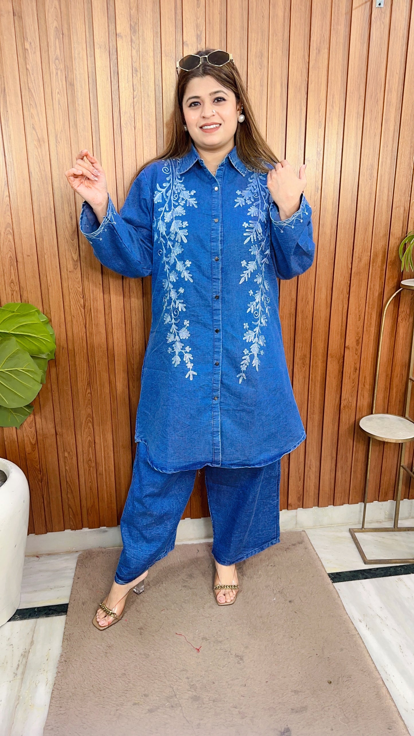 Embroidery Denim Coord Set