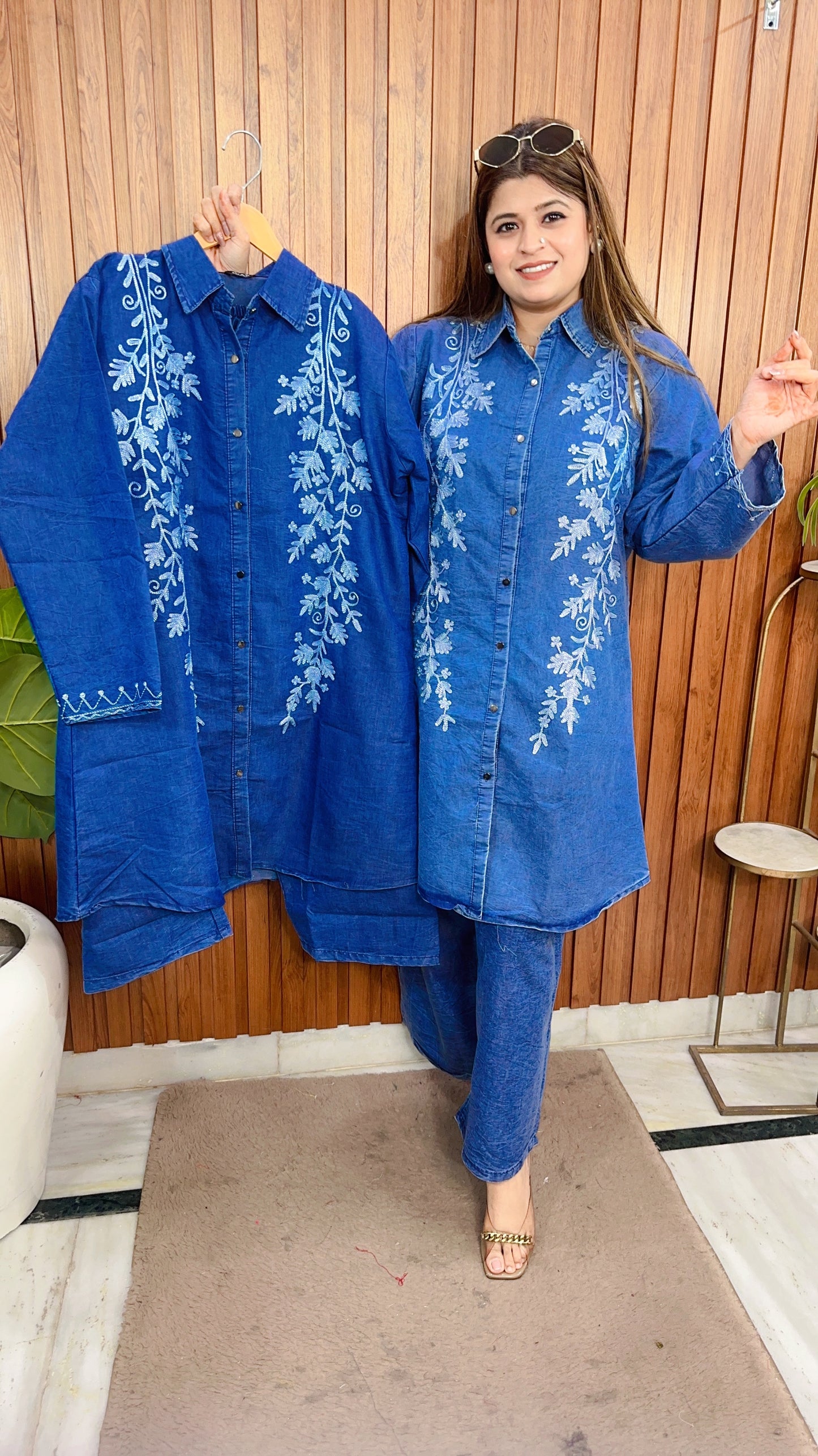 Embroidery Denim Coord Set