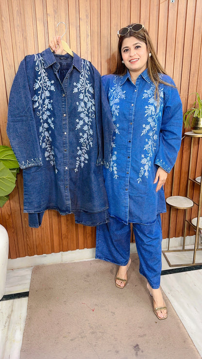 Embroidery Denim Coord Set