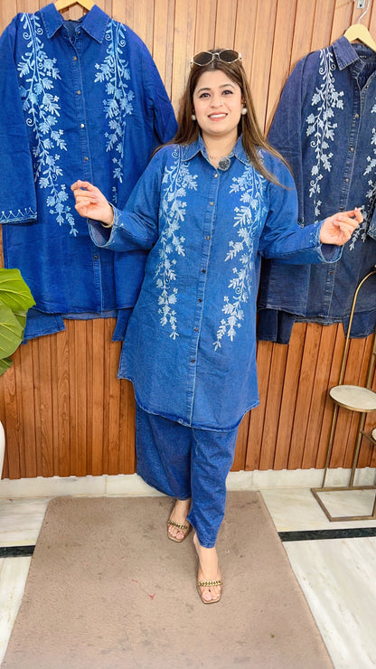 Embroidery Denim Coord Set