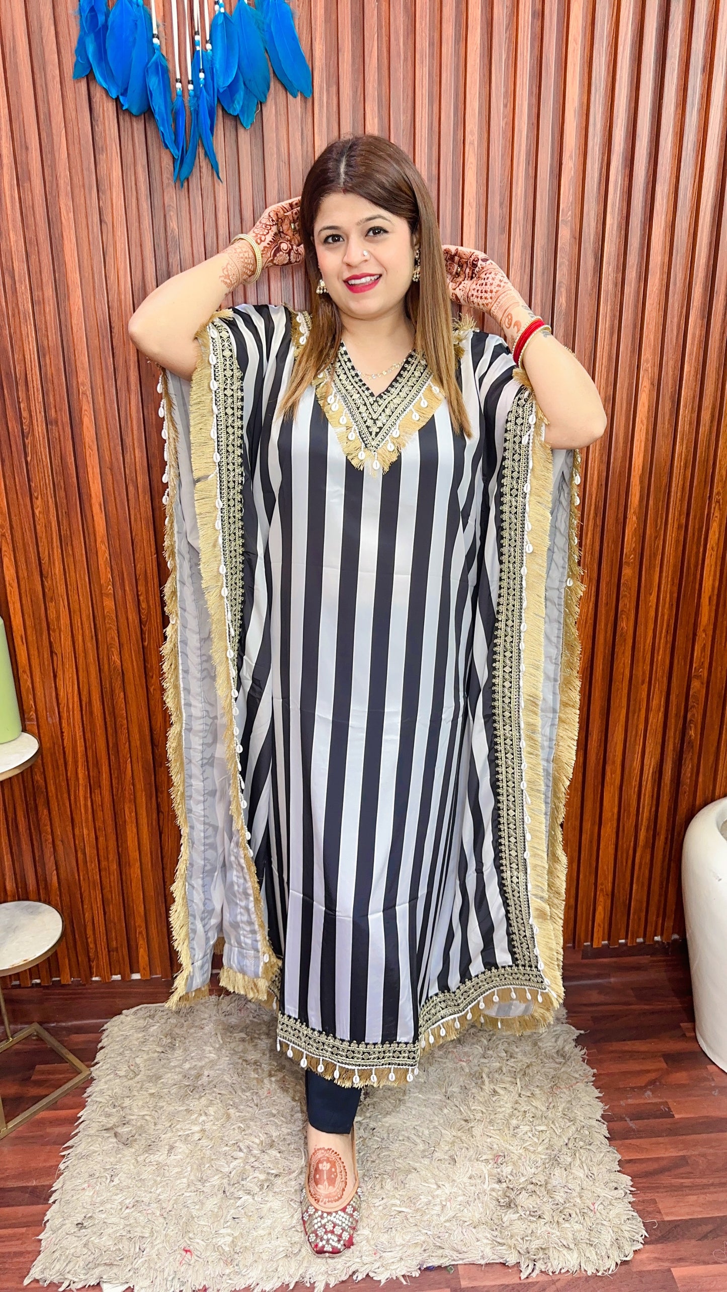 Black And White Stripe kaftan With Pant