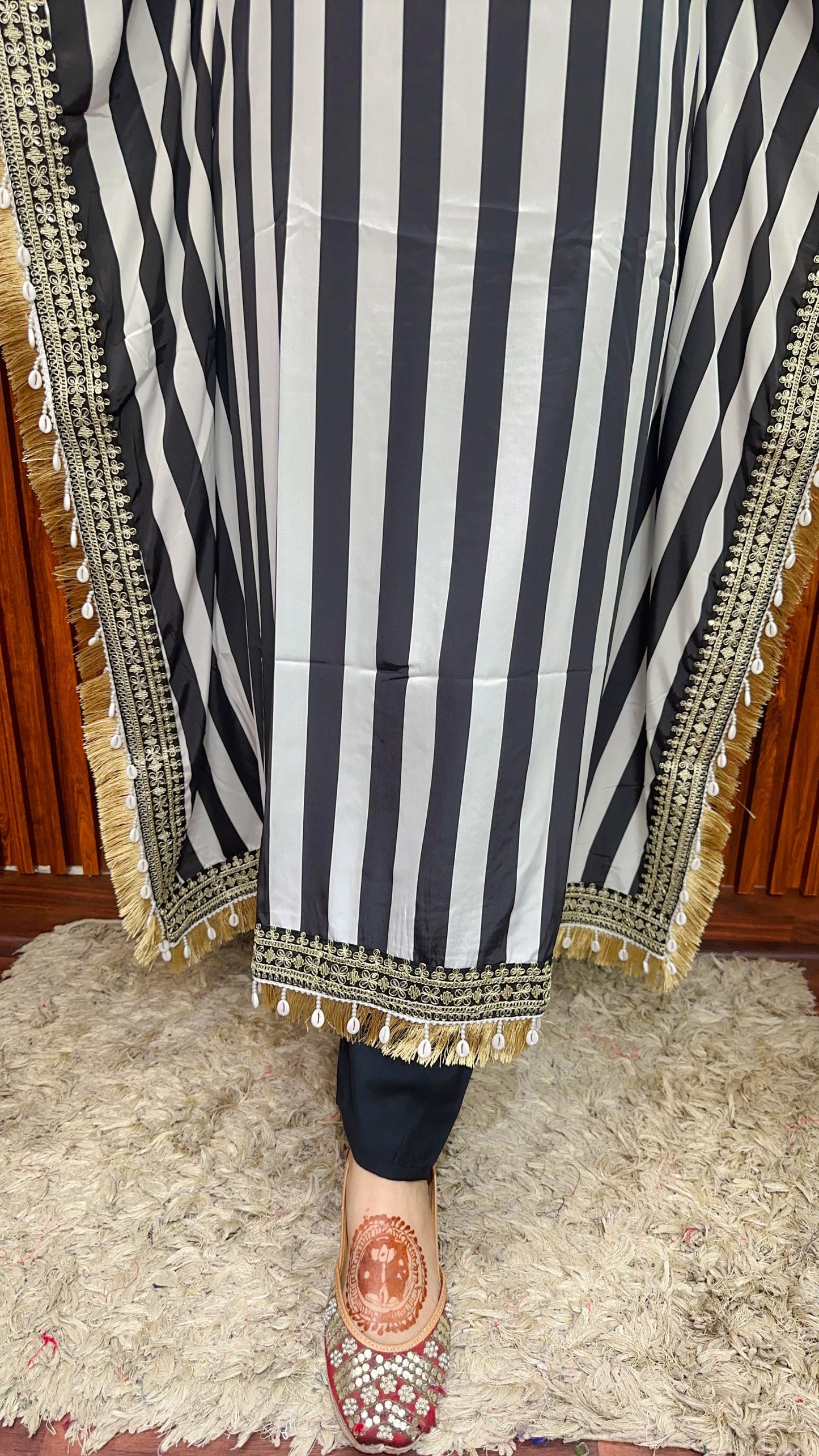 Black And White Stripe kaftan With Pant