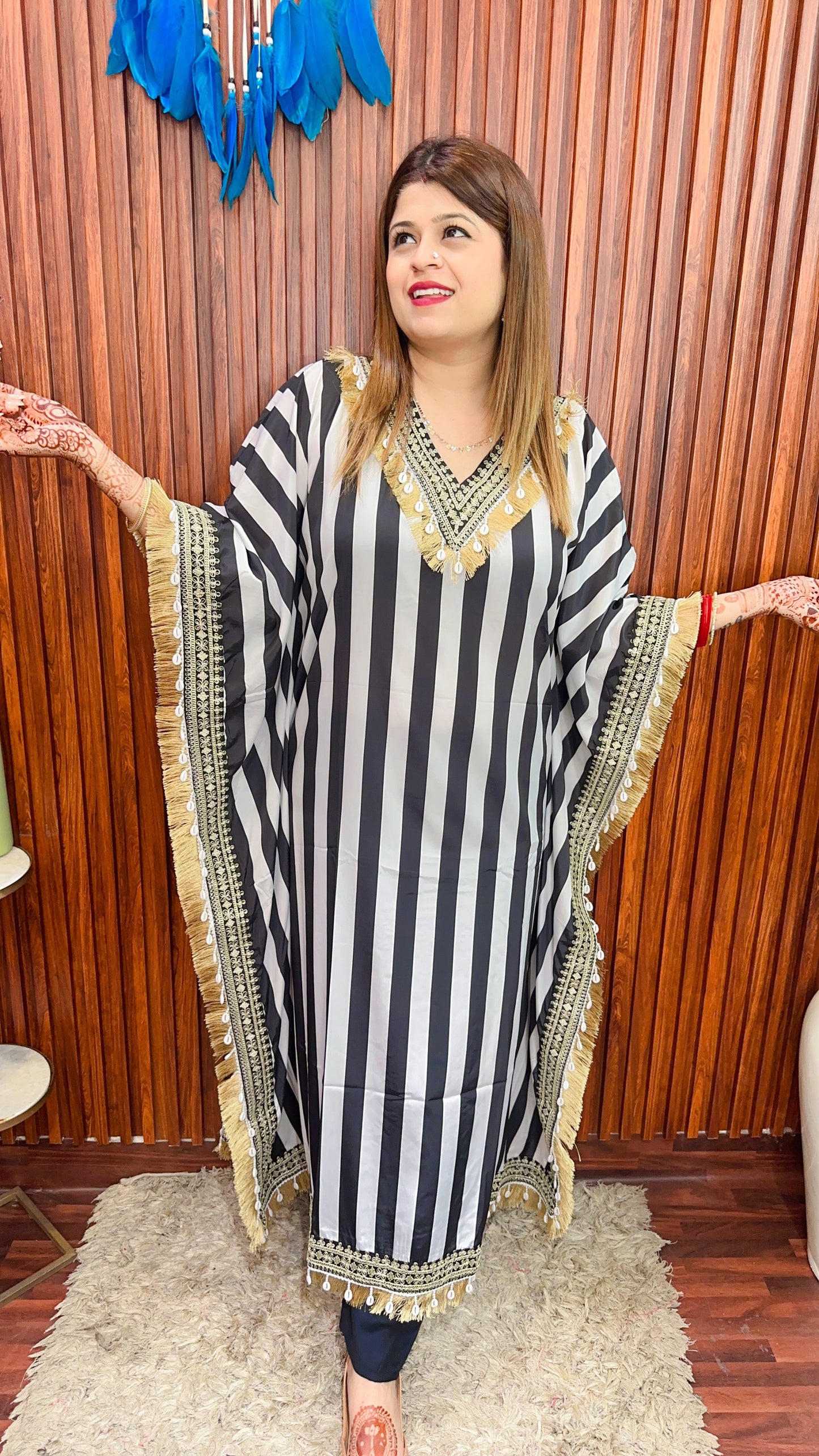 Black And White Stripe kaftan With Pant