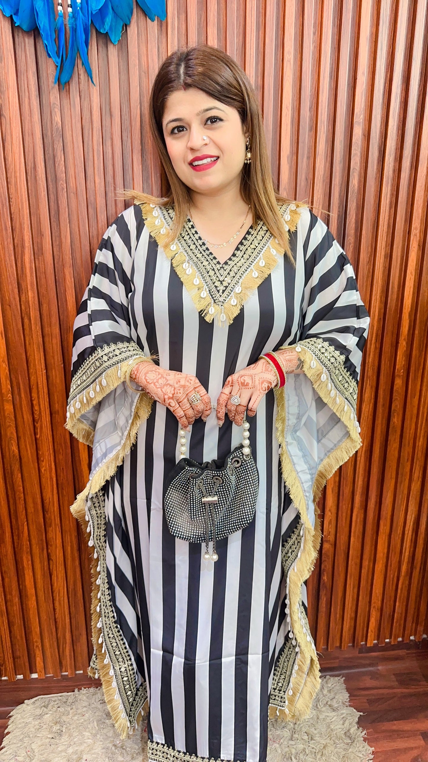 Black And White Stripe kaftan With Pant