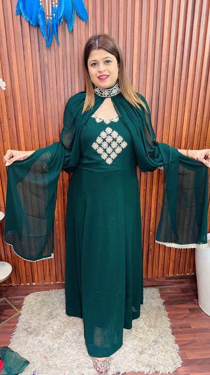 Party Wear Gown with Afghani sleeves