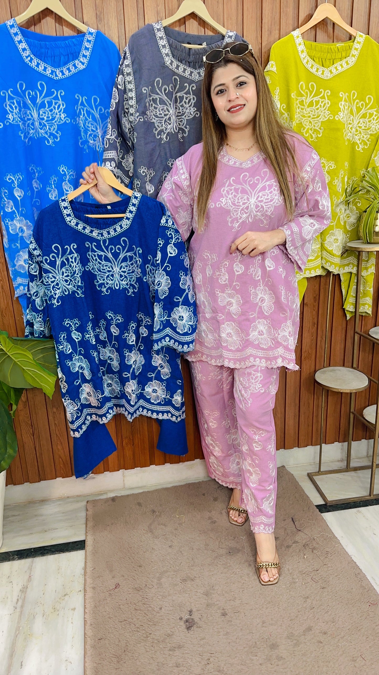 Embroidery Linen Cotton Coord Set