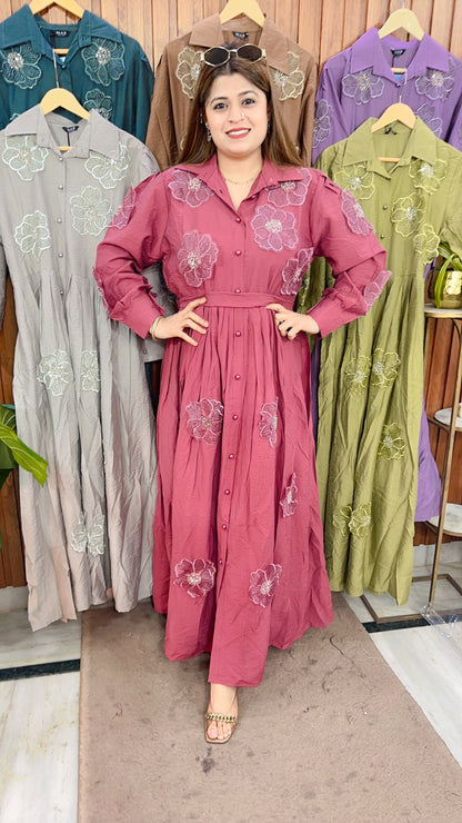 Applique Flower Cotton Maxi Dress