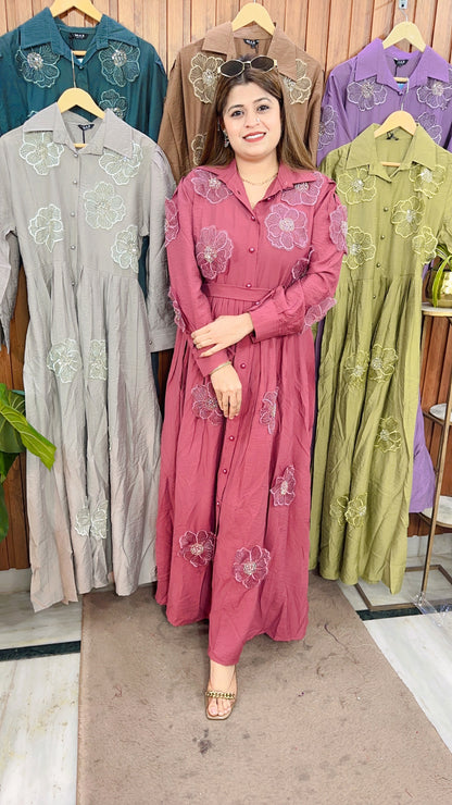 Applique Flower Cotton Maxi Dress
