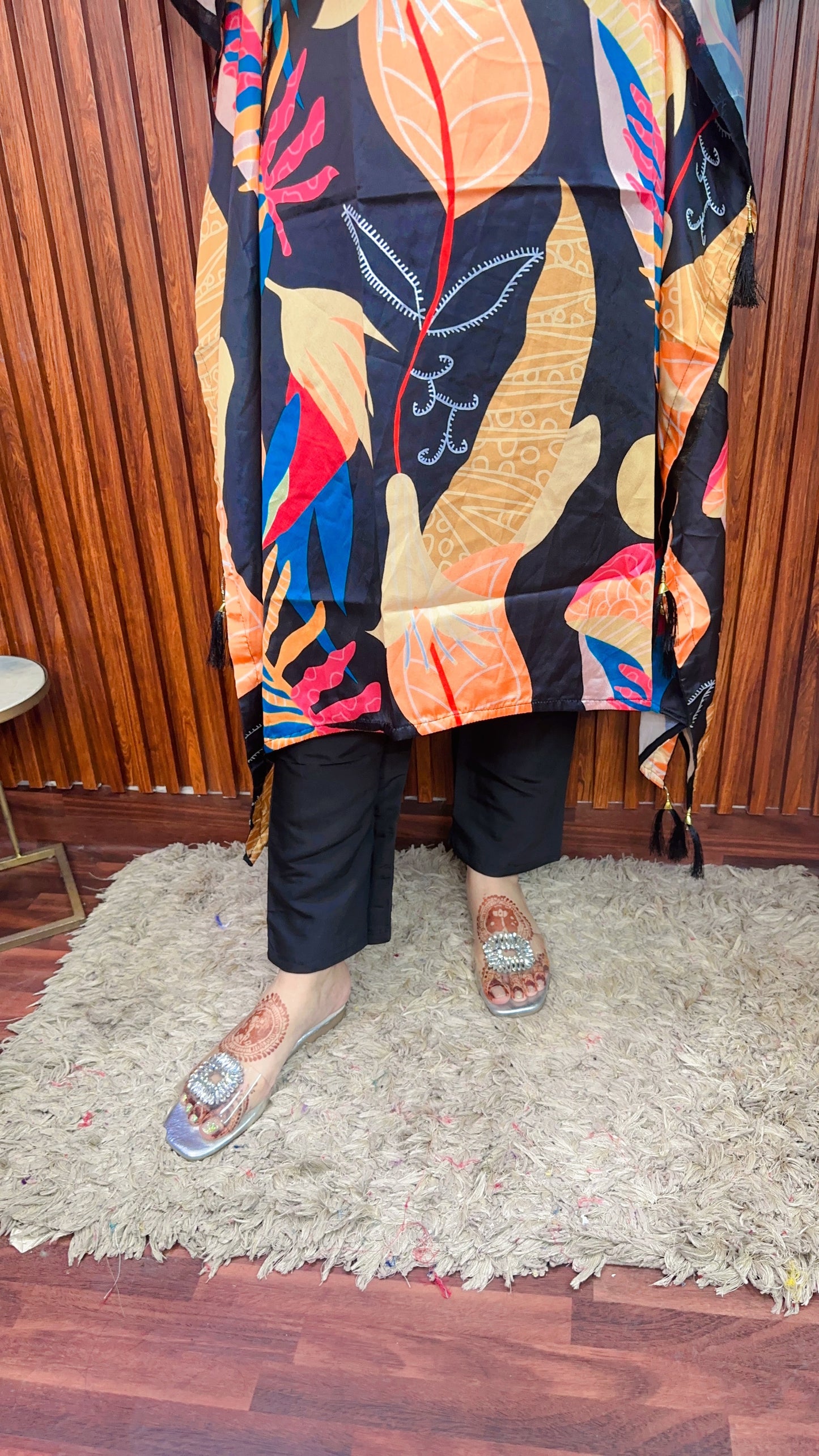 Black Multi Digital Kaftan With Pant