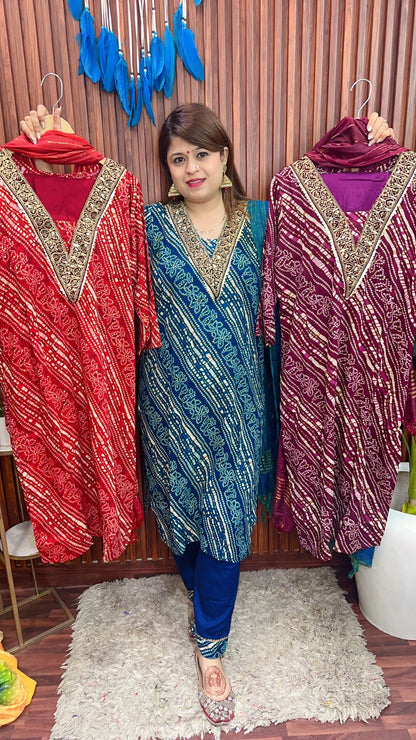 V Neck Jaipuri Print Suit Set