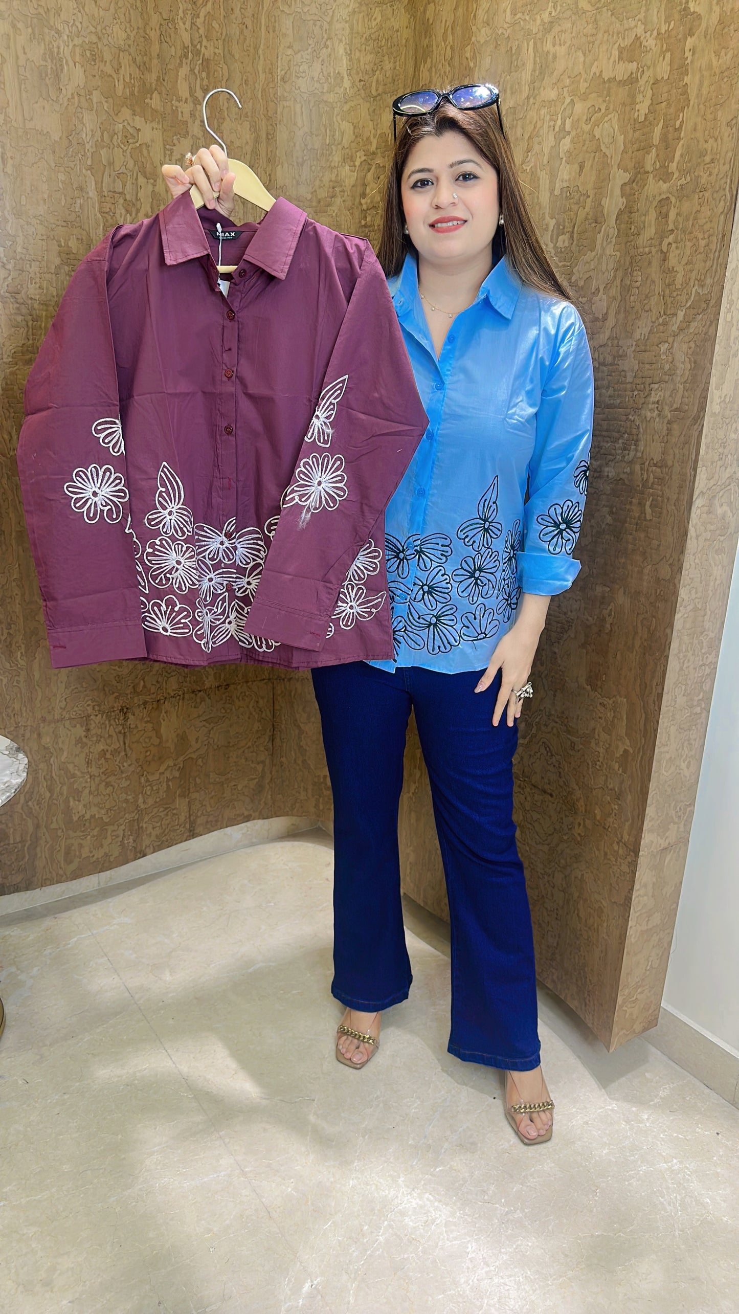 Cotton Embroidery Flower Shirt