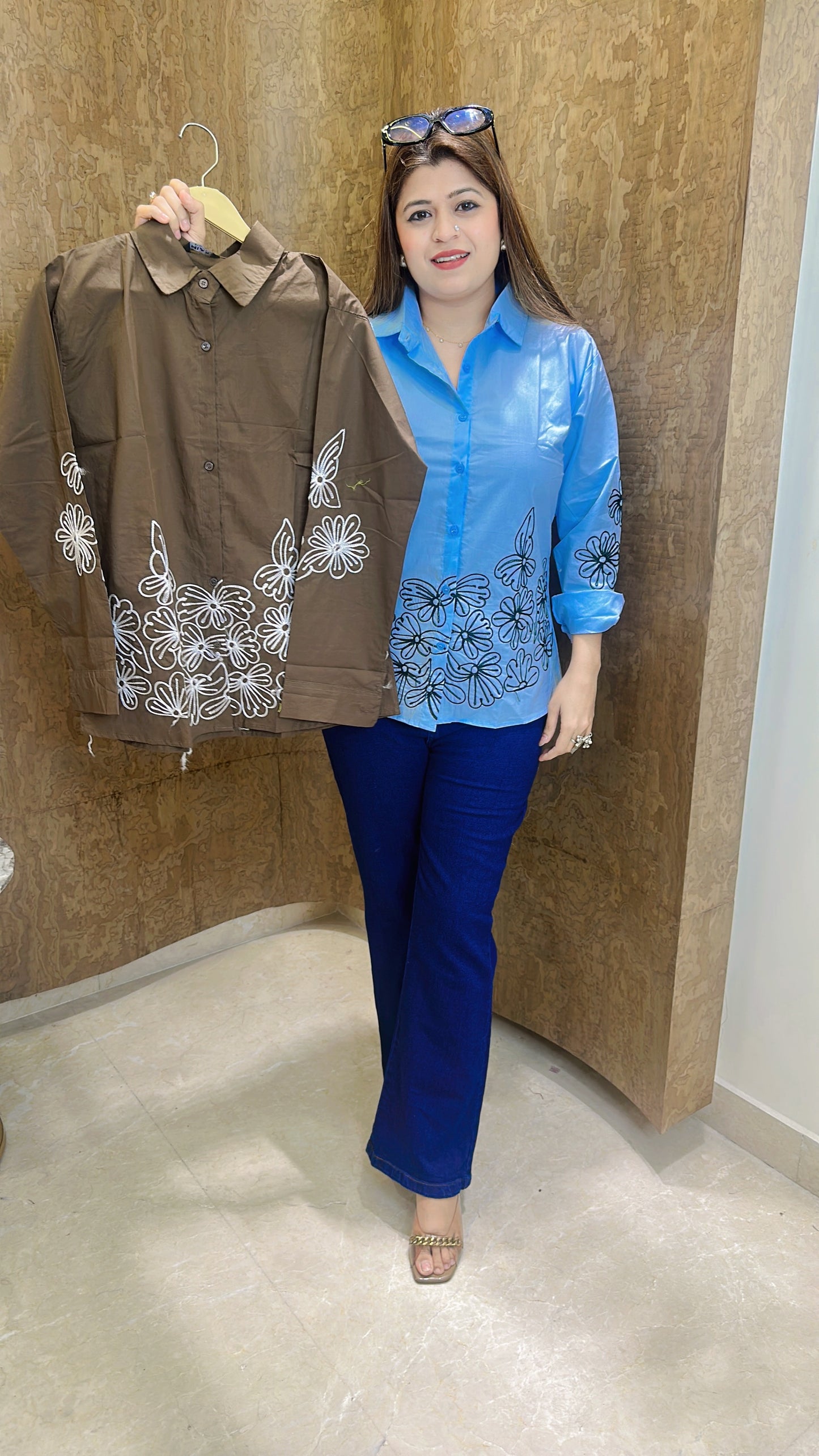 Cotton Embroidery Flower Shirt