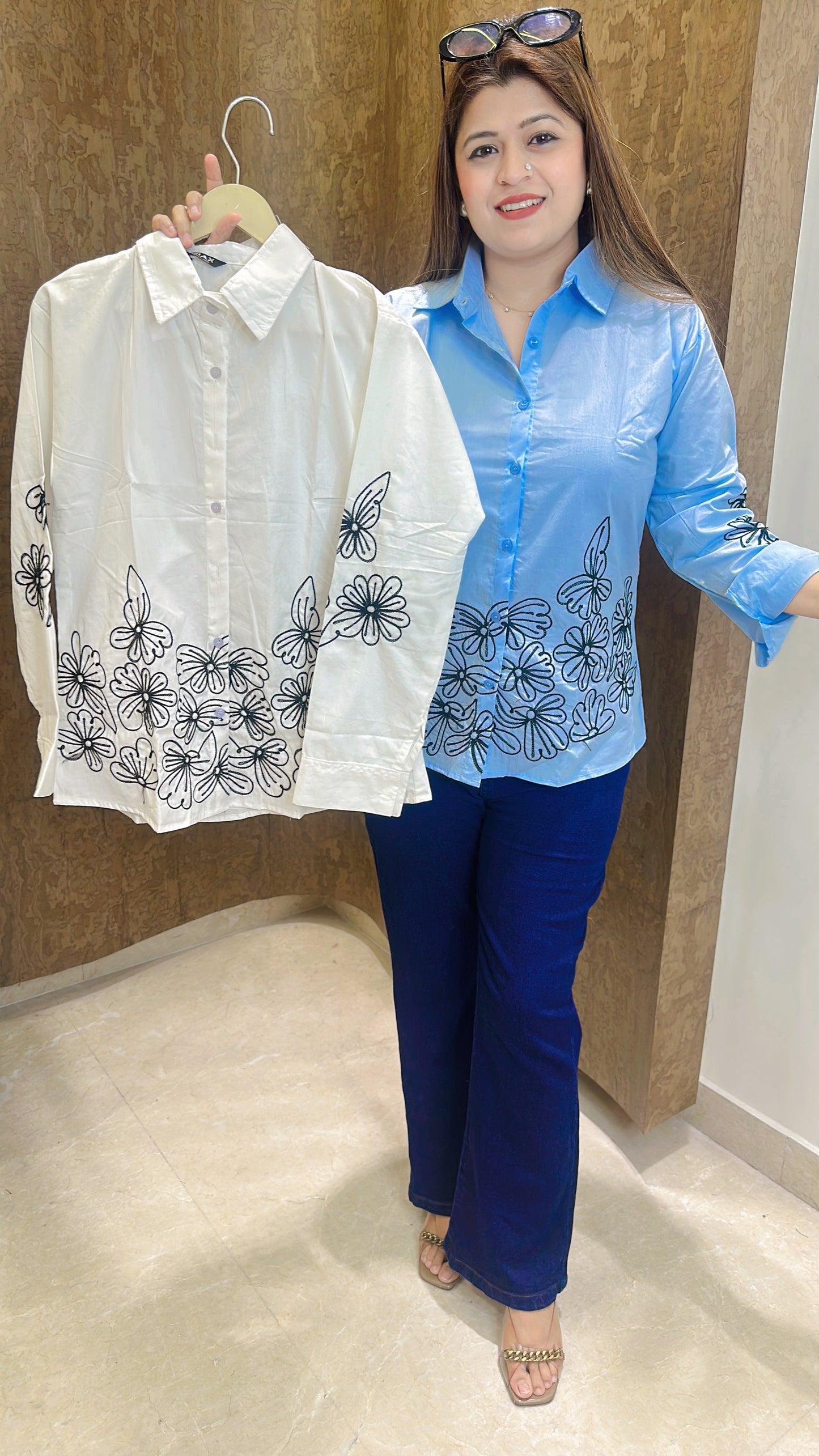 Cotton Embroidery Flower Shirt