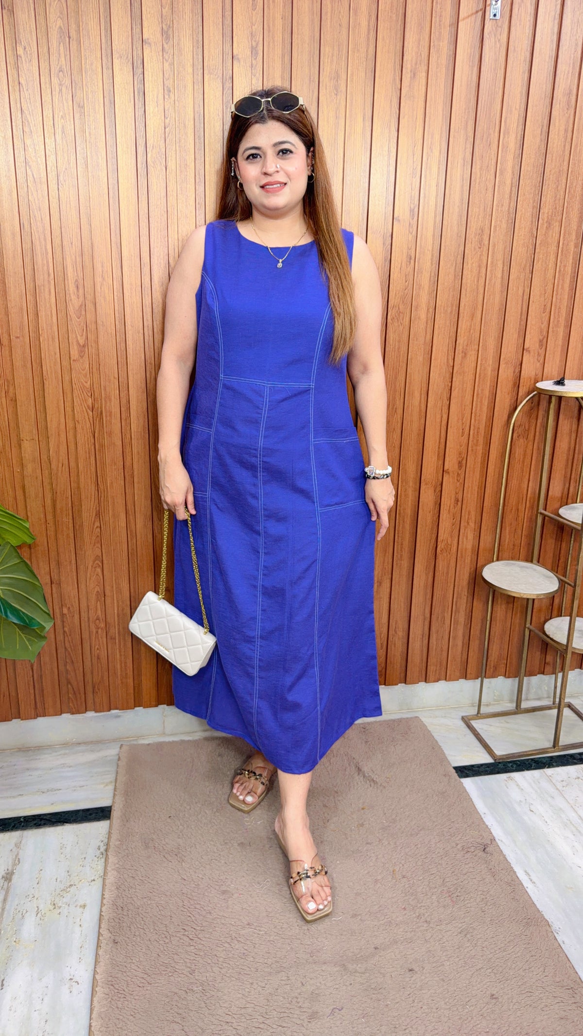 Solid Linen Knee length Dress