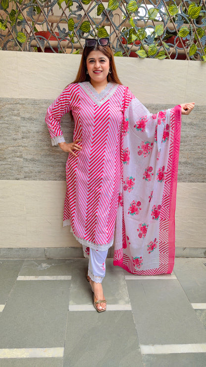 Laiba Strip Mul Cotton Three Piece Suit