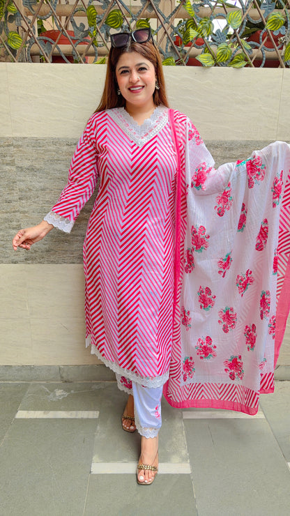 Laiba Strip Mul Cotton Three Piece Suit