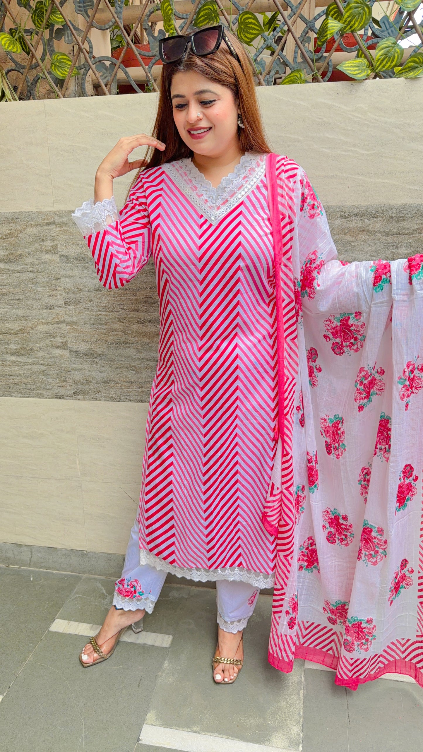 Laiba Strip Mul Cotton Three Piece Suit