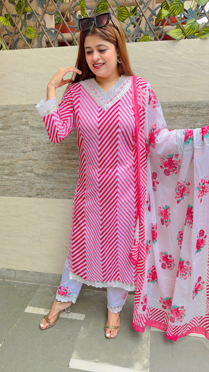 Laiba Strip Mul Cotton Three Piece Suit
