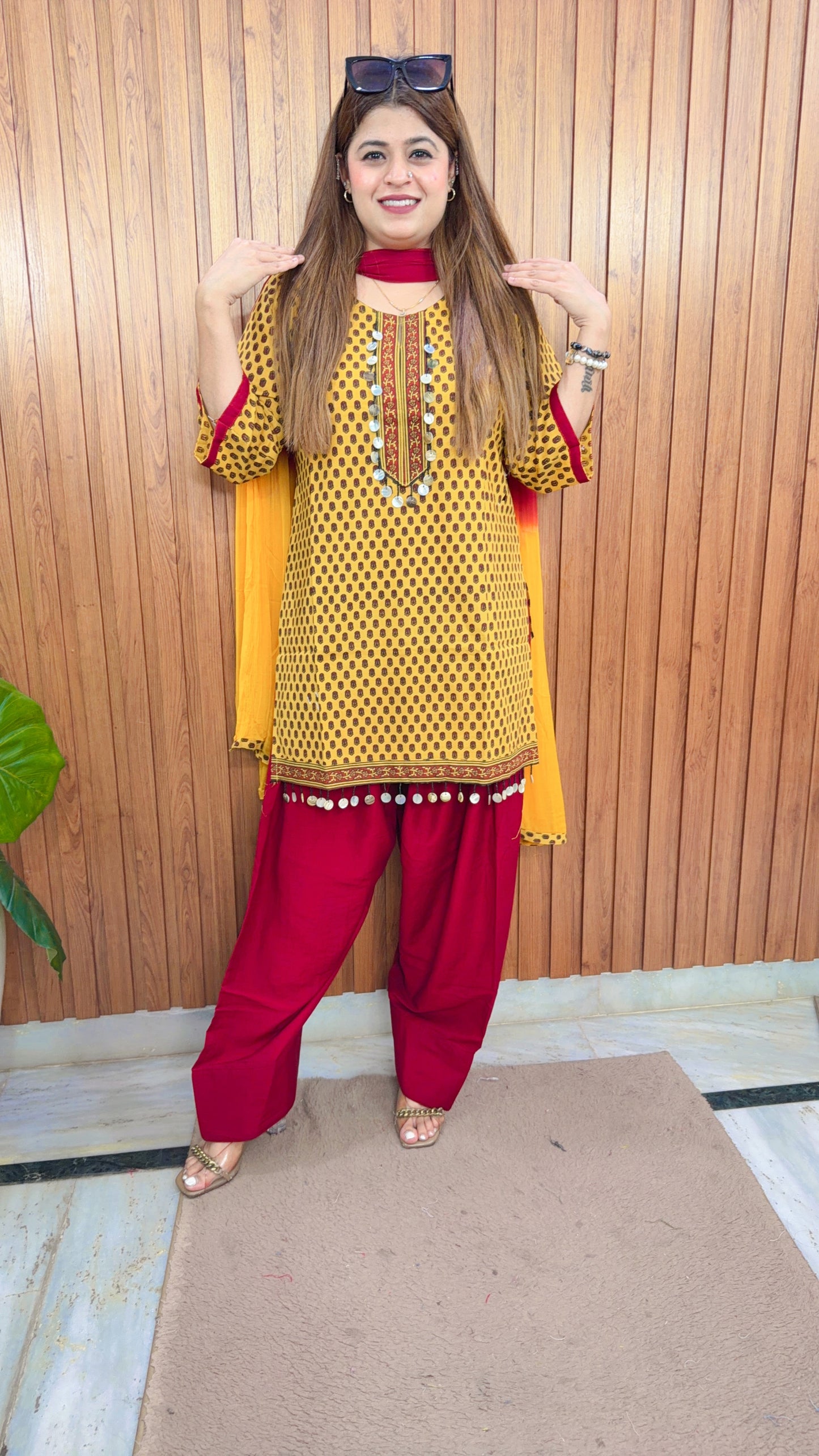 Navira Cotton Printed Farshi Three Piece Suit