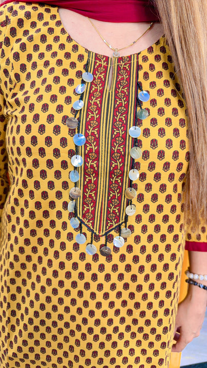 Navira Cotton Printed Farshi Three Piece Suit