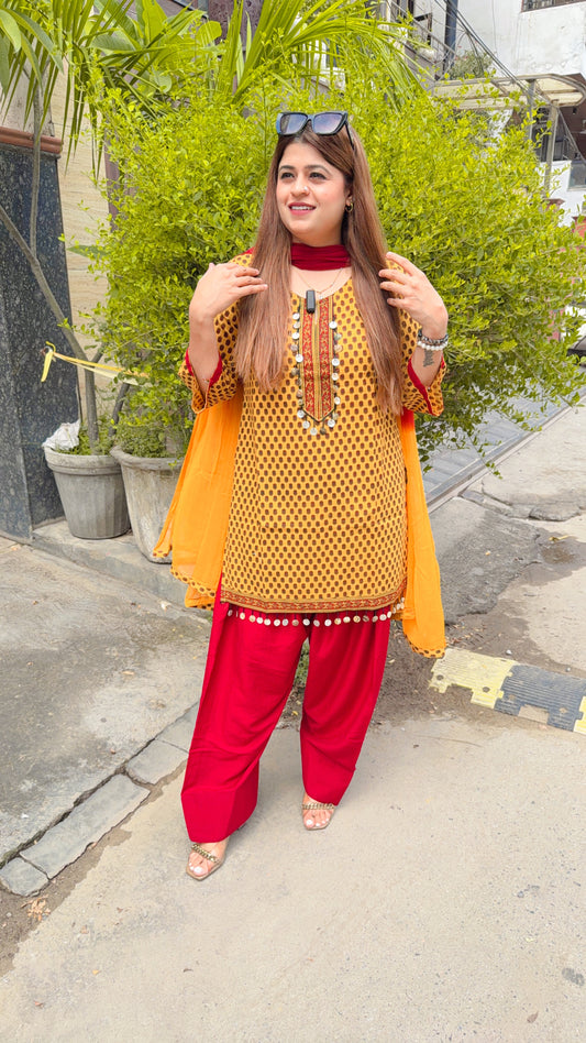 Navira Cotton Printed Farshi Three Piece Suit