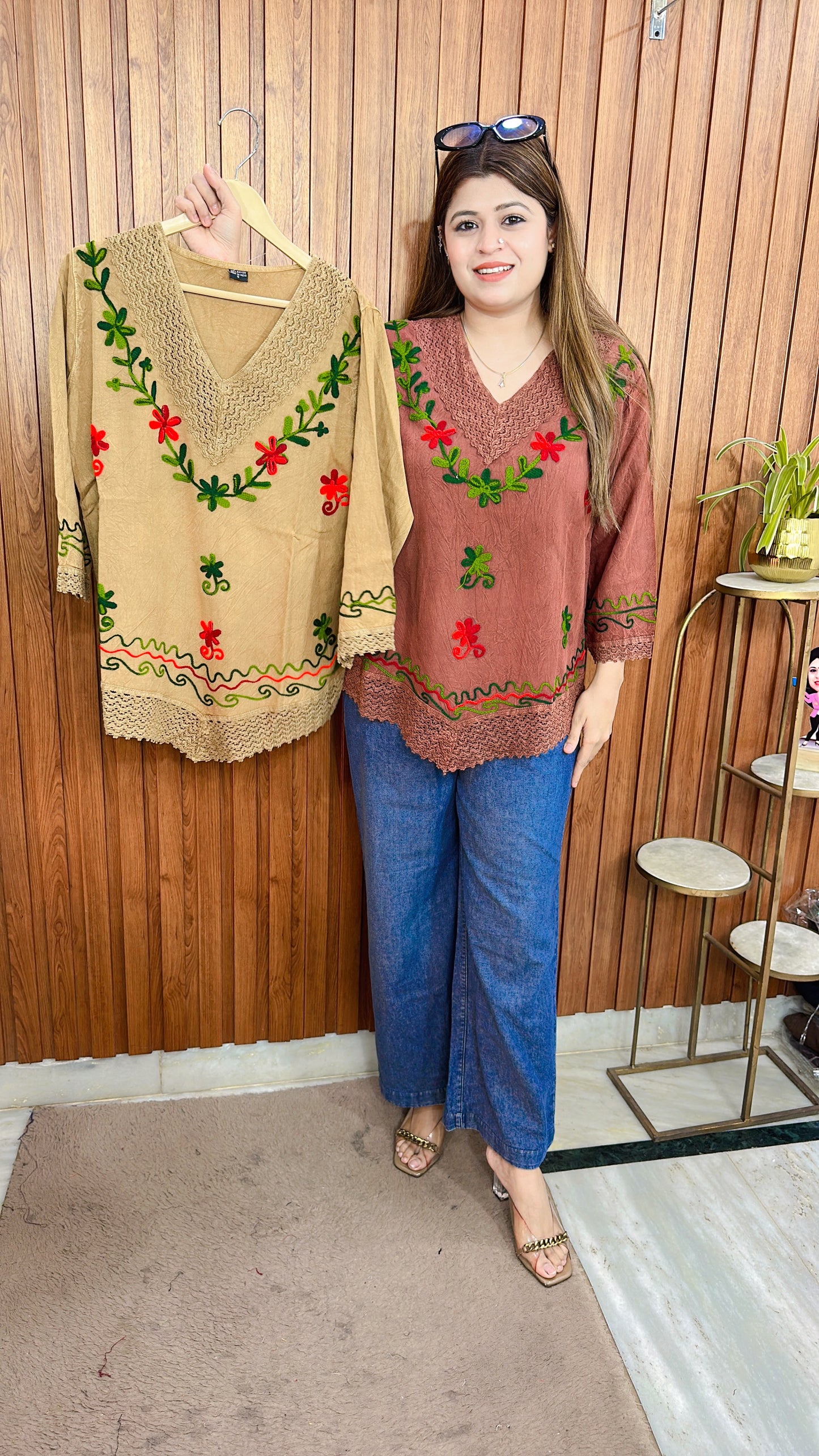 Embroidery V Neck Top