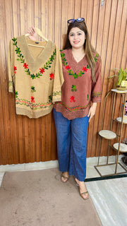 Embroidery V Neck Top