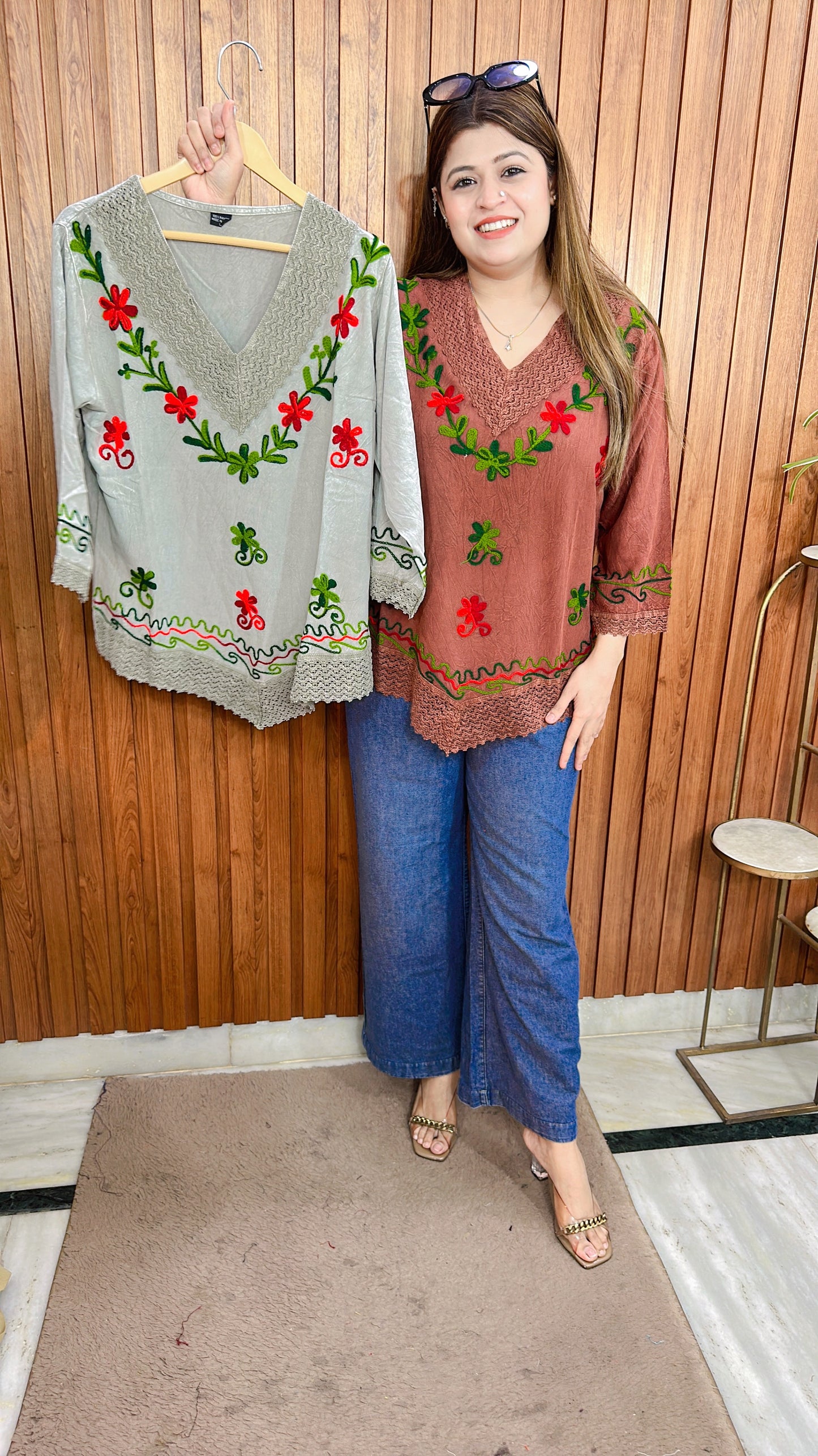 Embroidery V Neck Top