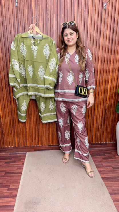 Premium Mosaic cotton linen coord set