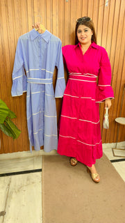 Collar Plain Solid Cotton Dress