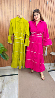 Collar Plain Solid Cotton Dress
