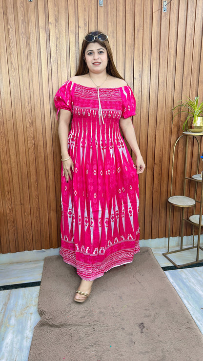 Ikkat Printed Cotton Maxi Dress