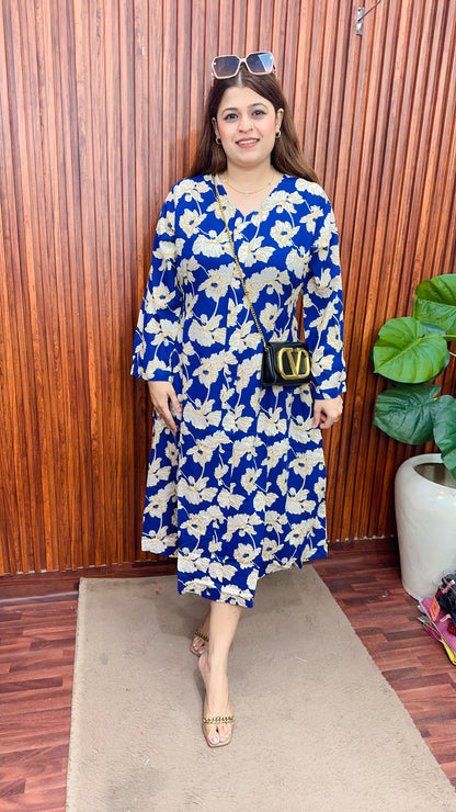 A line cotton printed maxi dress