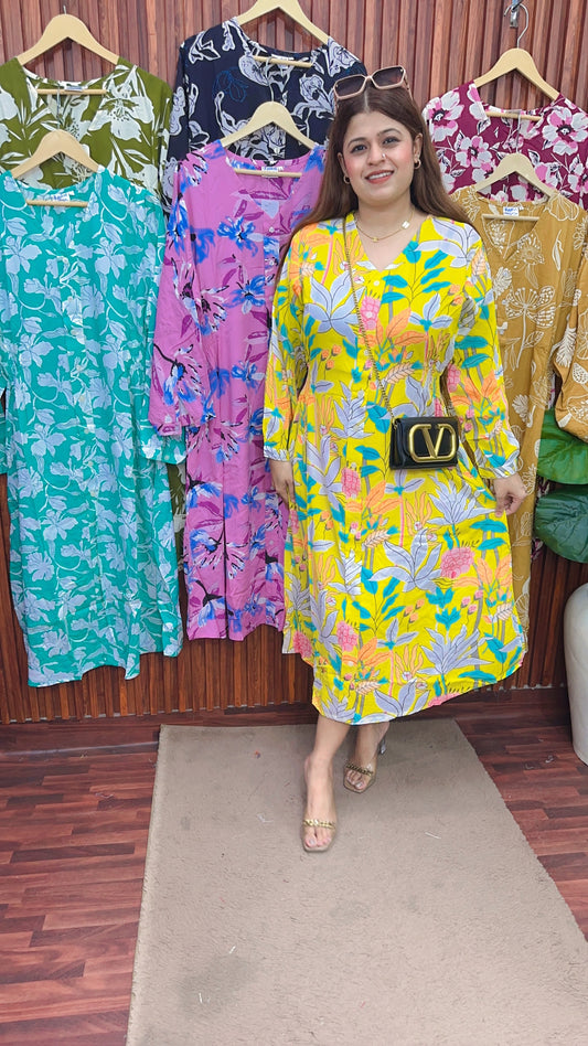A line cotton printed maxi dress