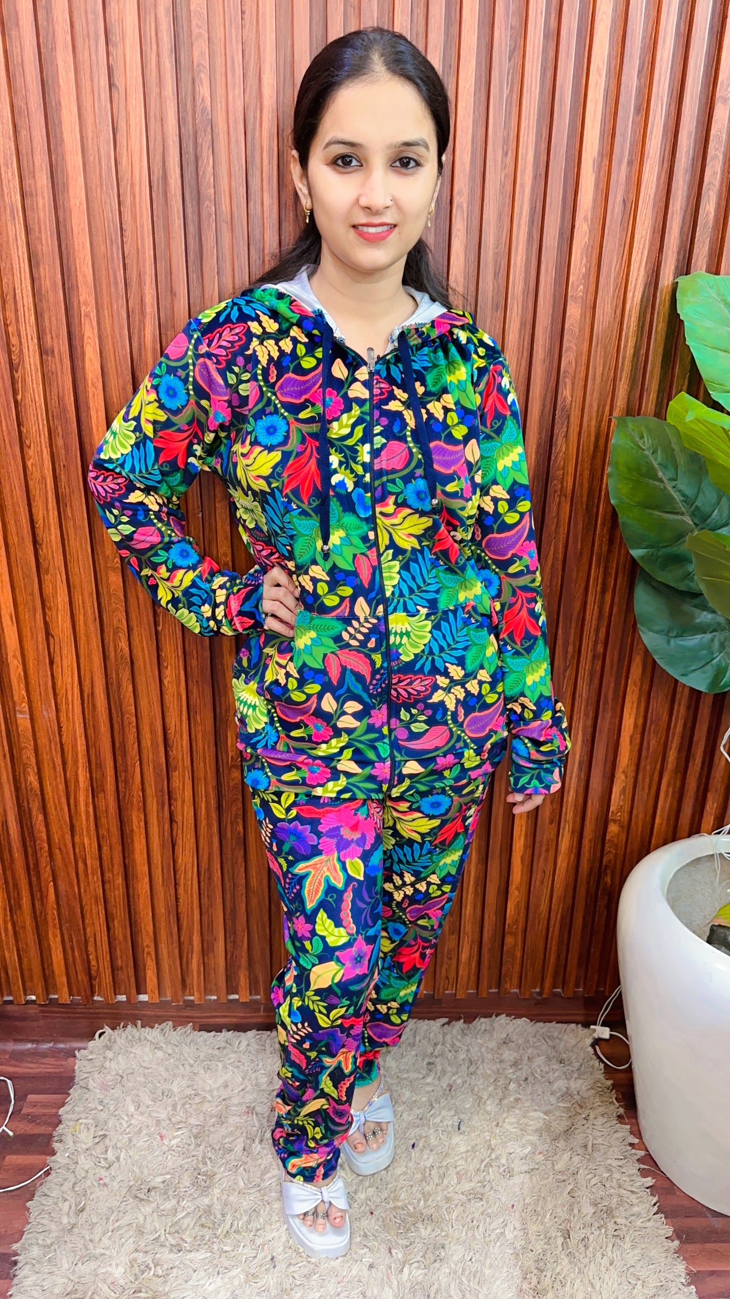 Velvet Printed Track Suit Set