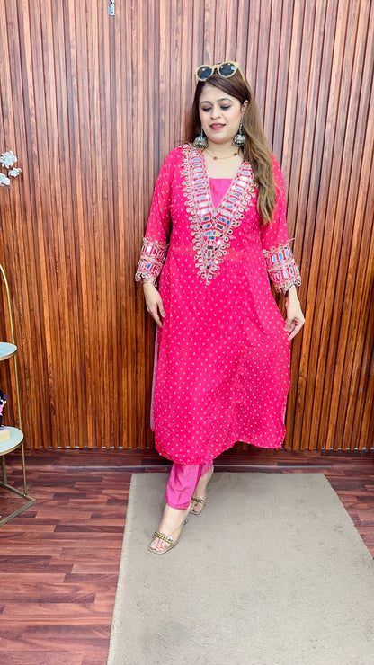 Jaipuri mirror three piece kurta set