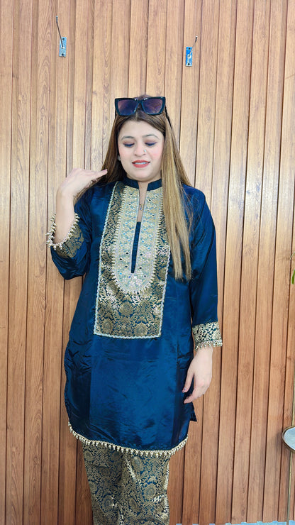 Zarqa Crimson Brocade Coord Set