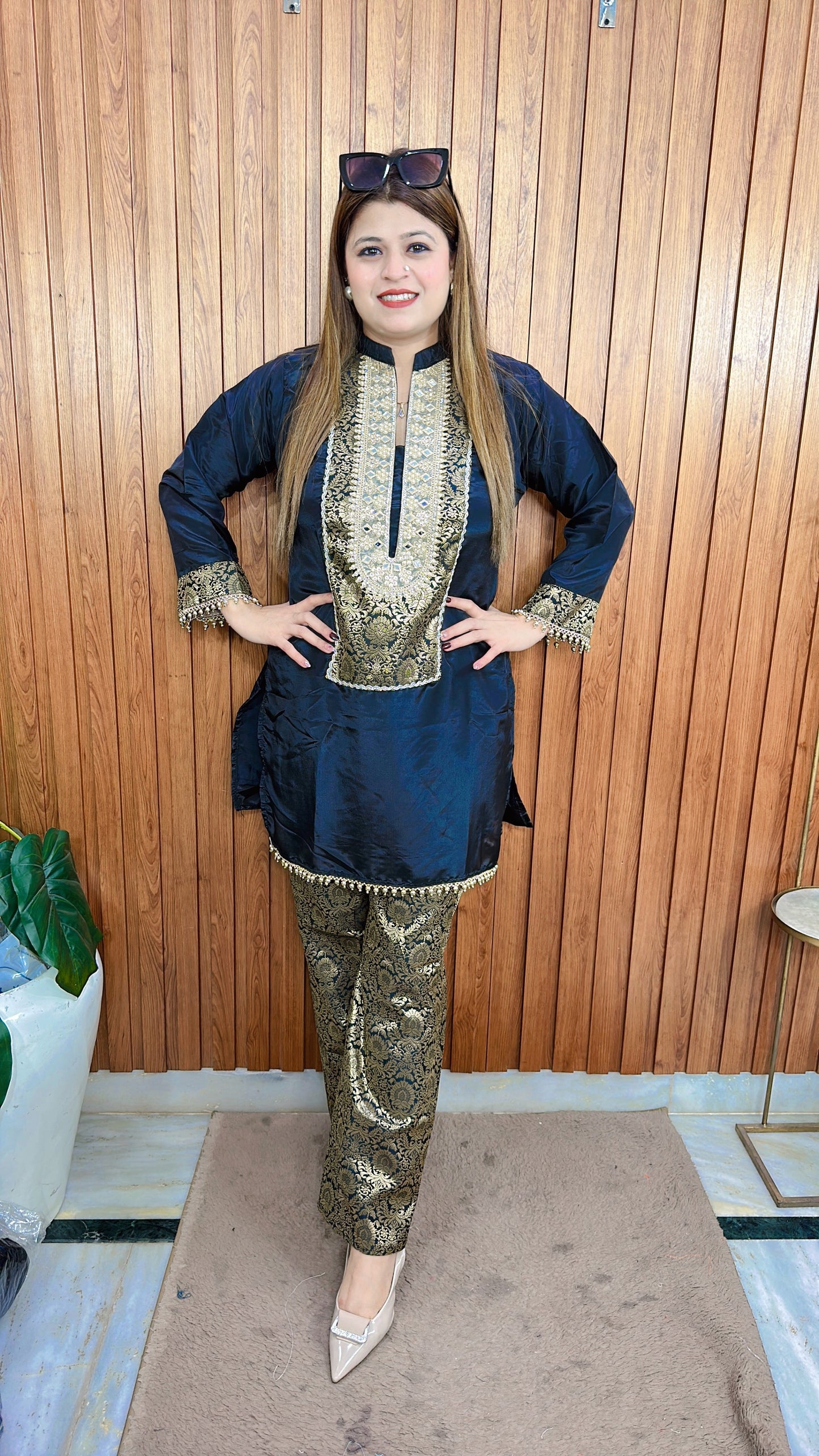 Zarqa Crimson Brocade Coord Set