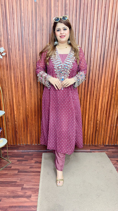 Jaipuri mirror three piece kurta set